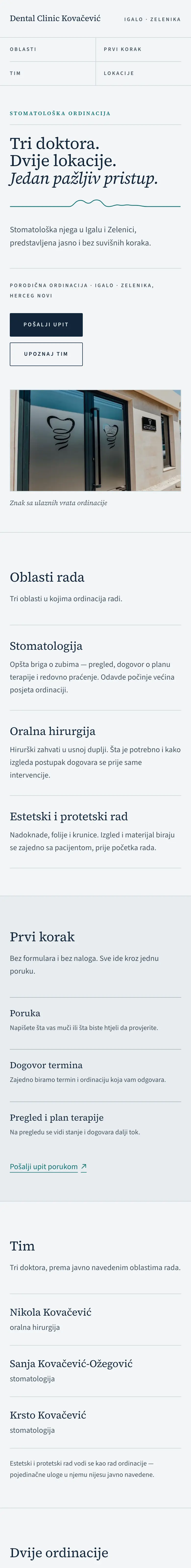 Dental Clinic Kovačević — početne stranice sajta na telefonu