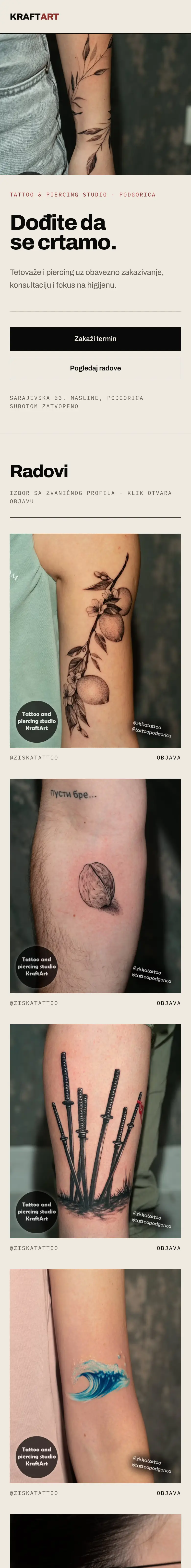 KraftArt — početne stranice sajta na telefonu