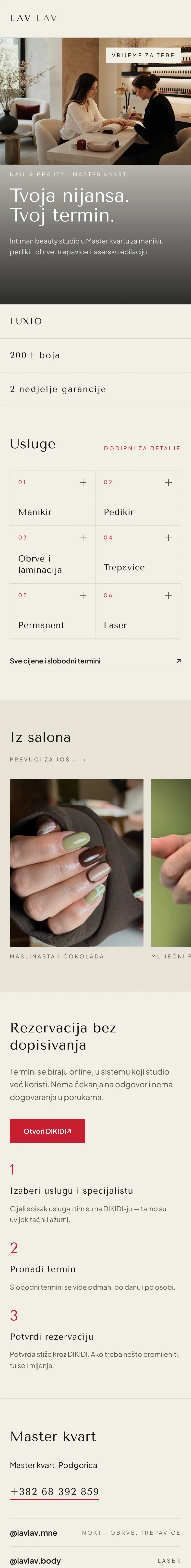 LavLav — početne stranice sajta na telefonu