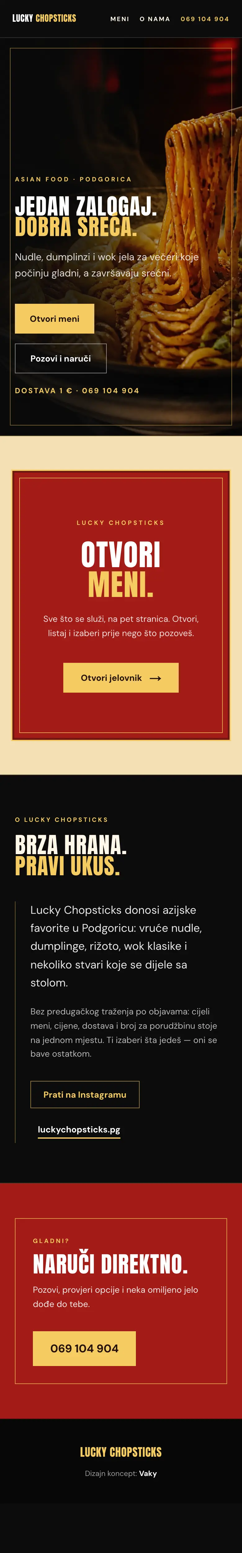 Lucky Chopsticks — početne stranice sajta na telefonu