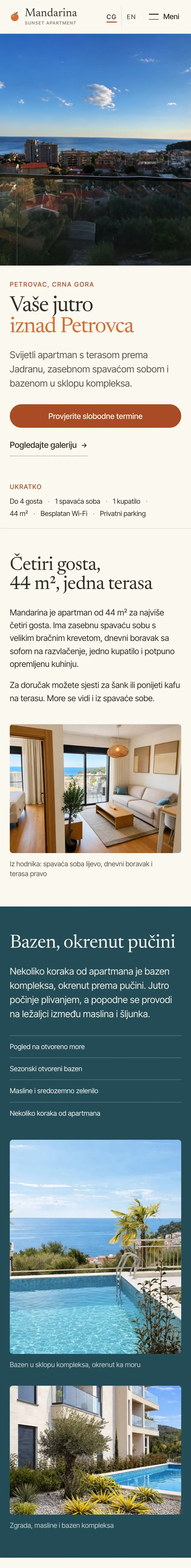 Mandarina — početne stranice sajta na telefonu