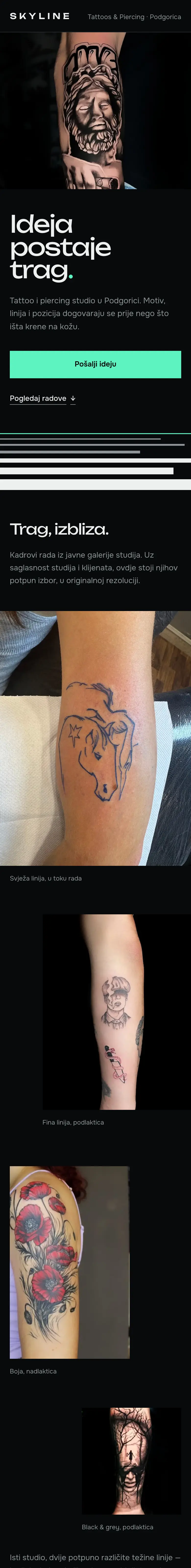 Skyline Tattoo — početne stranice sajta na telefonu