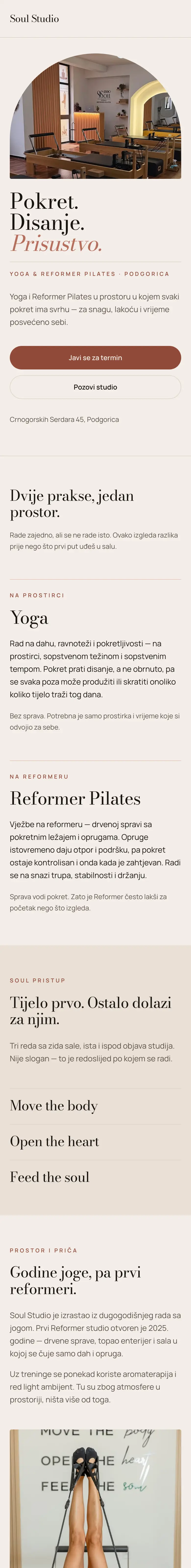 Soul Studio — početne stranice sajta na telefonu