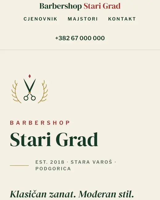 Barbershop Stari Grad — početne stranice sajta na telefonu