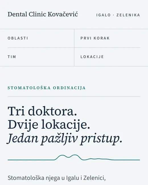 Dental Clinic Kovačević — početne stranice sajta na telefonu