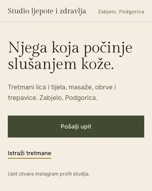 Studio ljepote i zdravlja — početne stranice sajta na telefonu