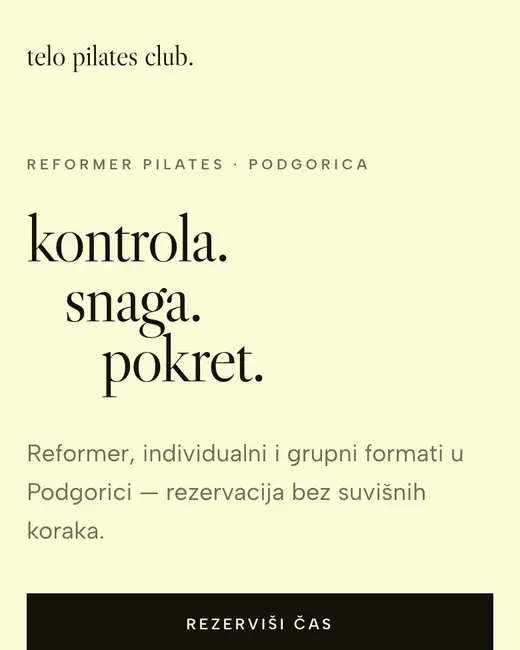 Telo Pilates Club — početne stranice sajta na telefonu