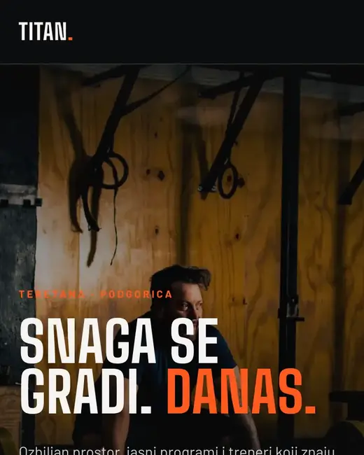 Titan Gym — početne stranice sajta na telefonu